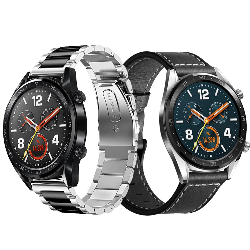 Ремешок для часов huawei watch GT Active браслет из нержавеющей стали с кожаным ремешком
