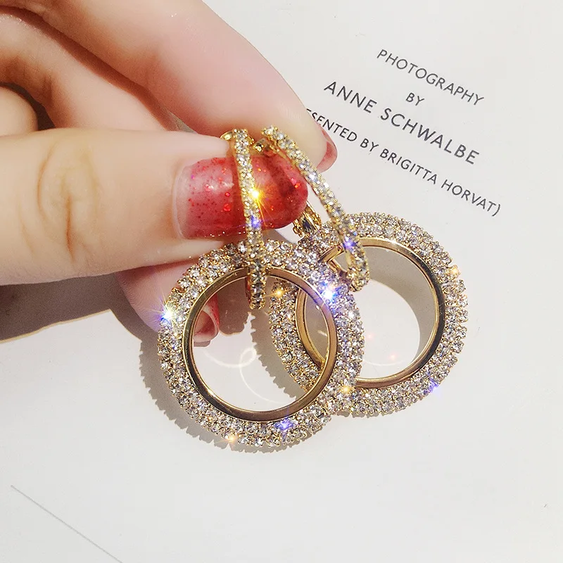 

Fashion Elegant Crystal Earrings Luxury Round Gold Silver Color Rhinestone Dangle Earrings Wedding Party Earrings for Women