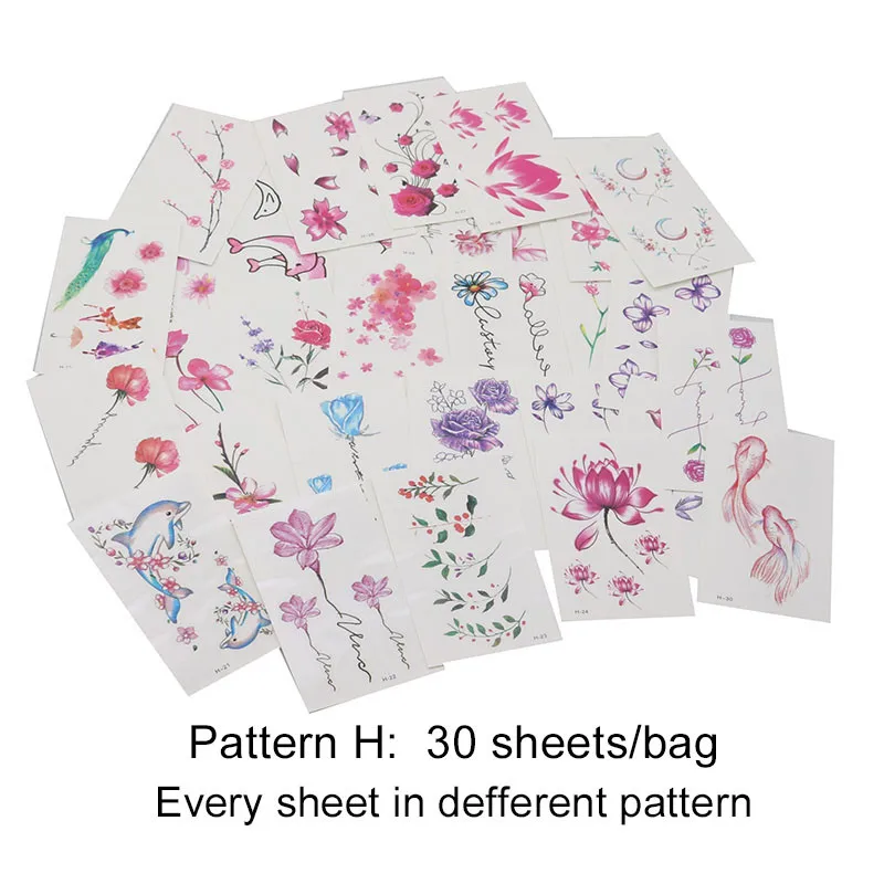 Pattern H 30 листов/наклейка на мешок Водонепроницаемая тату сексуальная детская наклейка губы лист черный мультфильм временная татуировка милые тату-наклейка в виде Звезды Любовь - Цвет: Pattern H