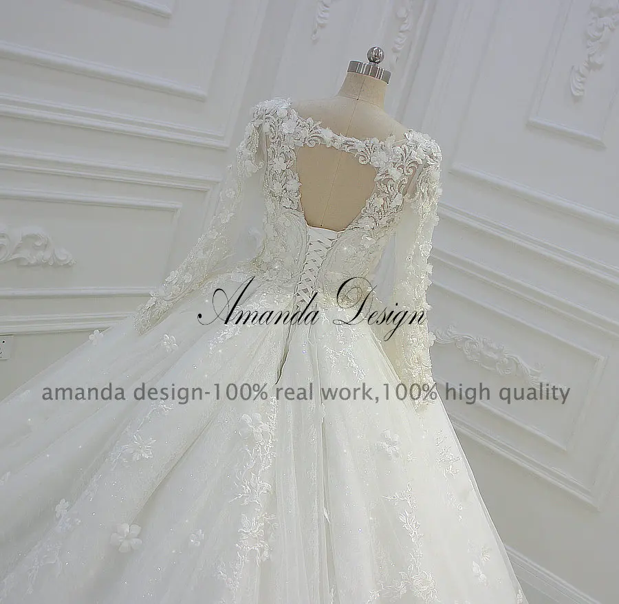 Свадебное платье с длинным рукавом Amanda Novias Кружевная аппликация из цветов