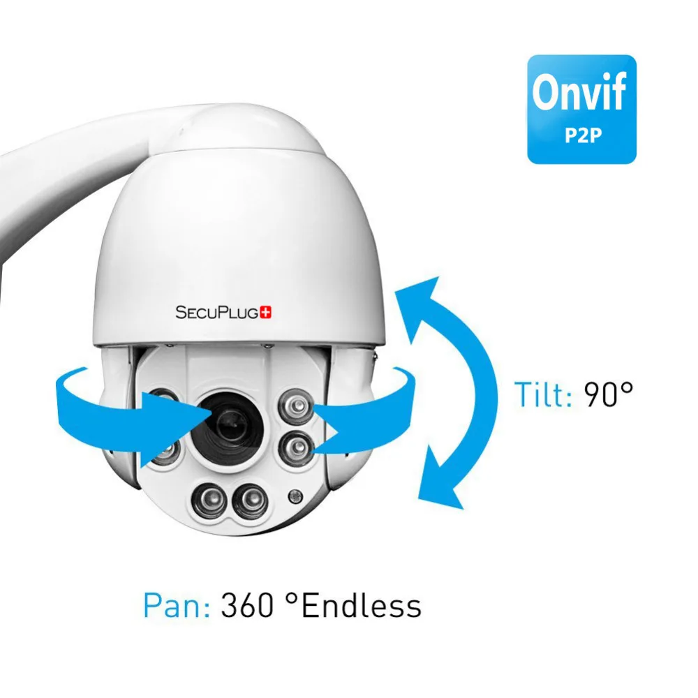 Secuplug + PTZ IP Камера ONVIF 1080 P Full HD 2mp высокое Скорость купол S видеонаблюдения 10X зум ИК