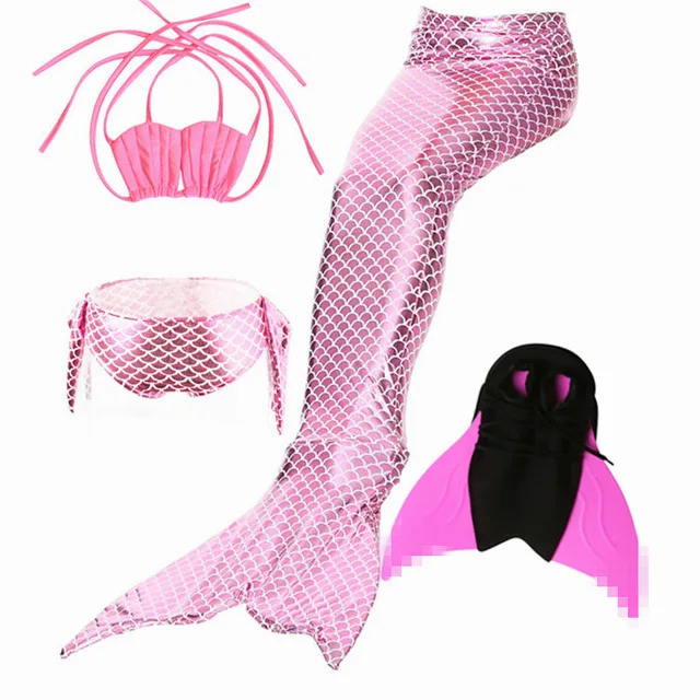 2020 4PCS/Set HOT Kids Girls Mermaid Tails with Fin Swimsuit Bikini Bathing Suit Dress for With Flipper Monofin For Swim |