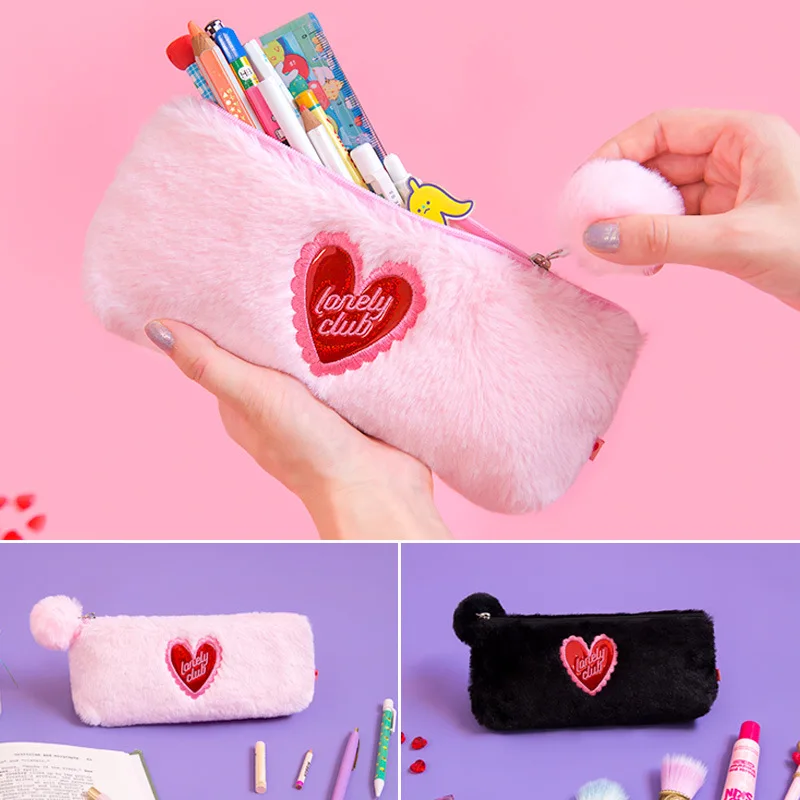 

Kawaii School Pencil Case Kit Penal Cute Plush Pencilcase for Girl Hairball Pen Bag Large Cartridge Box Stationery Penalty Pouch