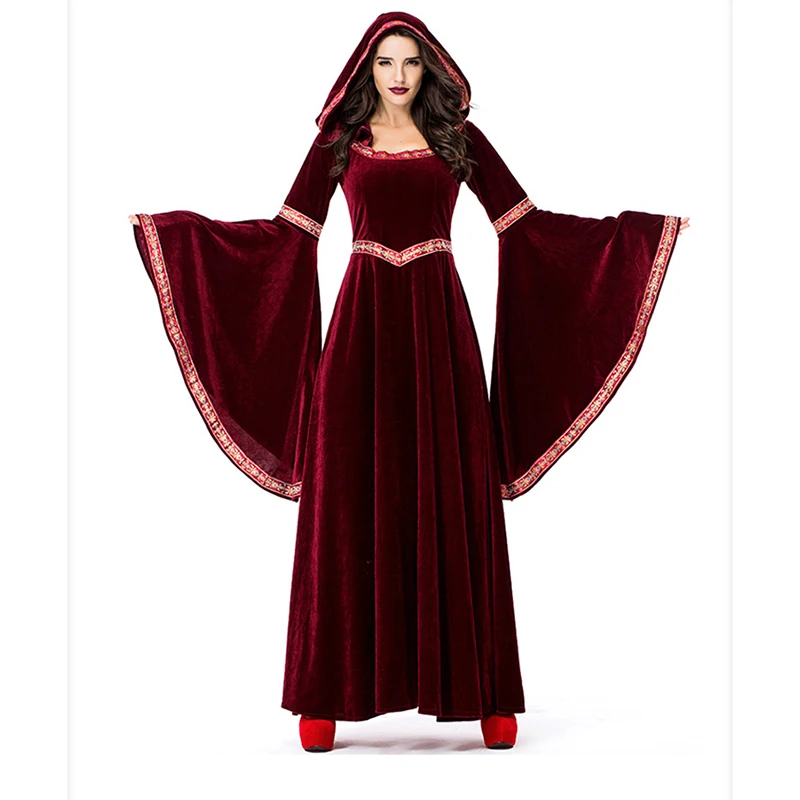 

Deluxe Gothic Witch Hooded Costume for Adult Women Death Cosplay Halloween Carnival Witch Cosplay for Women Role Fancy Dress