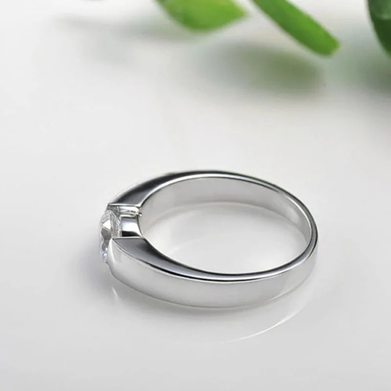 0.50CT круглое кольцо из моиссанита чистое 14K твердое белое золото Помолвочные