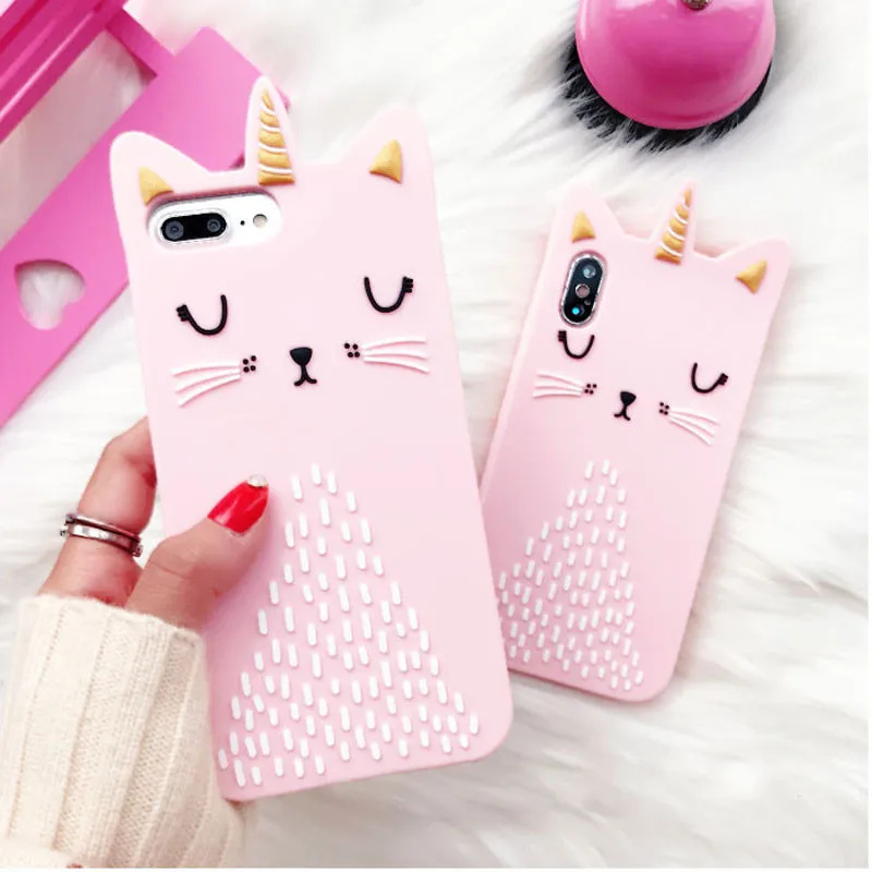 Fashion 3D Cartoon Pink Unicorn Cat Soft Silicone Case For iPhone 6 6S 7 8 Plus X Back Phone Cover Capa Fundas |