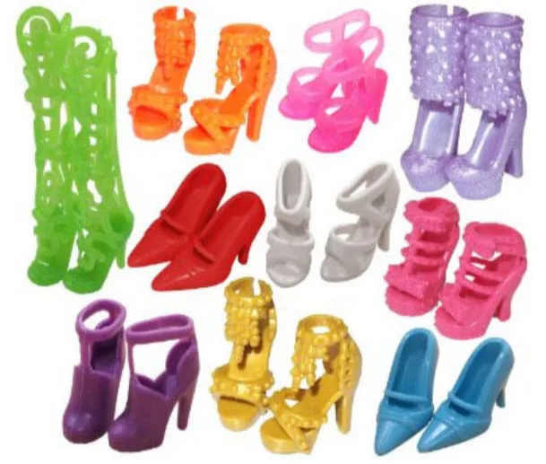 10pairs/lot Fashion Colorful Doll Accessories Shoes Heels Sandals For Barbie Dolls Best Gift For Girl Baby Toys Free Shipping