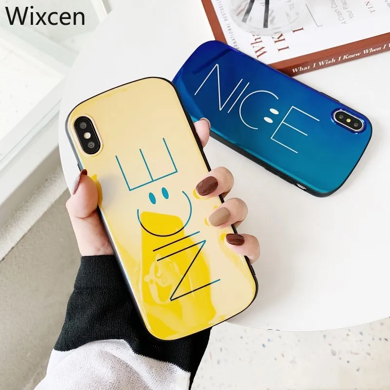 Корейский простой мягкий чехол из ТПУ с буквенным принтом для Iphone Xs Max Xr Желтый Blu