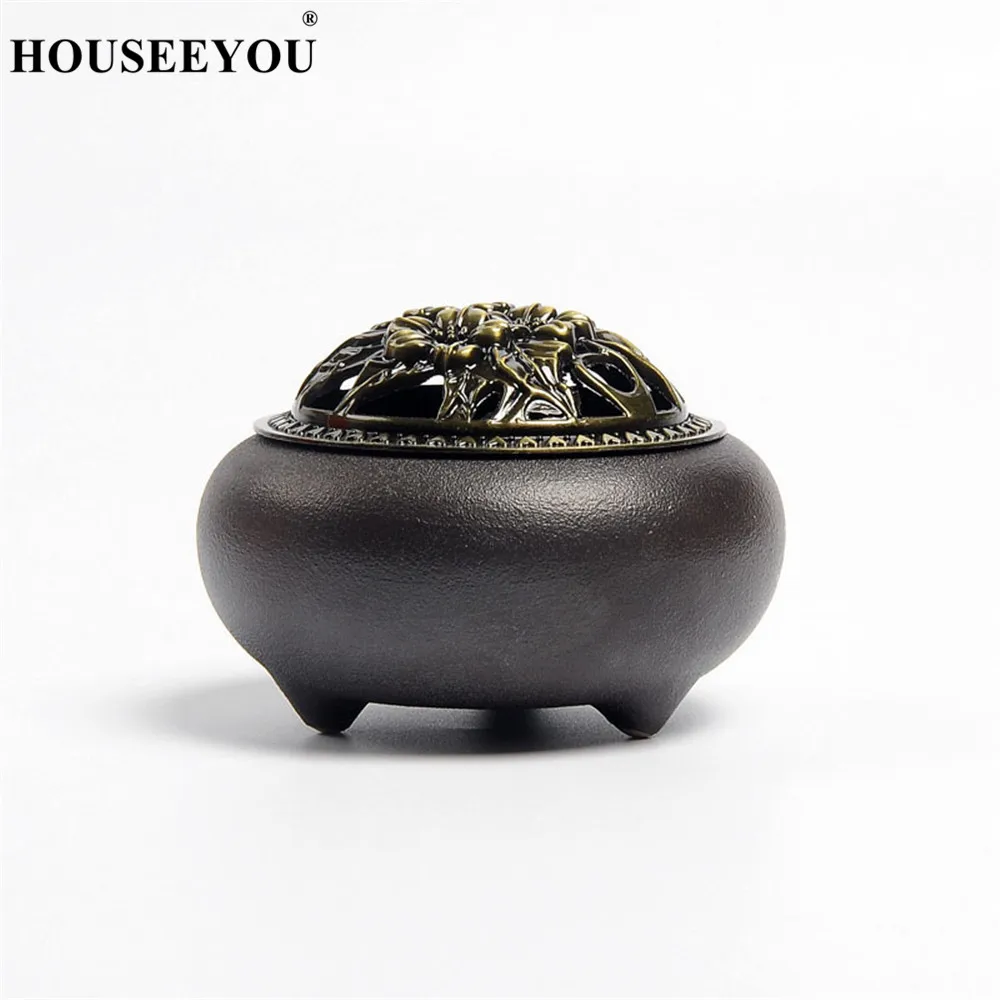 Black Burner HOUSEEYOU, керамический держатель для благовоний, 2 цвета, покрытие из сплава, Ретро стиль, Китай, курильница для благовоний, курильница для дома, гостиной, чайной комнаты, офиса - Цвет: Black Burner