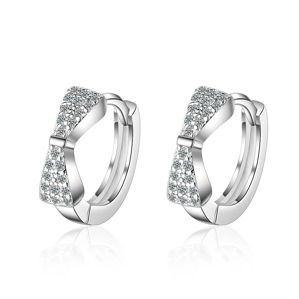 

Simple Fashion 925 Sterling Silver Earrings Drop Shipping Zircon Bowknot Earrings for Women Jewelry oorbellen Christmas Gift