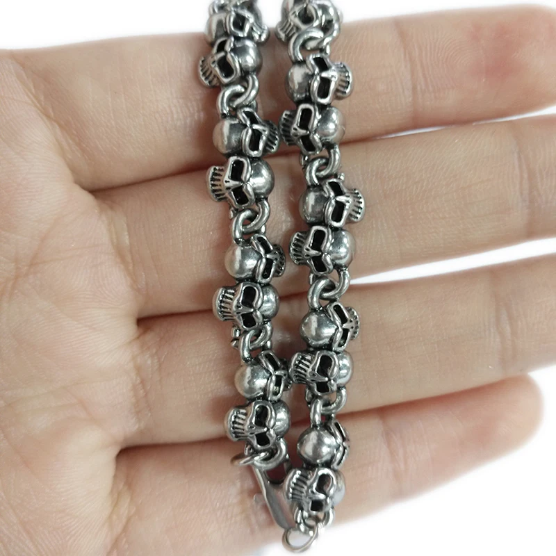 Mens Vintage Gothic Jewelry Silver Color Twins Skull Punk Rock Bracelets Halloween Bangles Boys Hip Hop Bracelet for Gifts Sale | Украшения