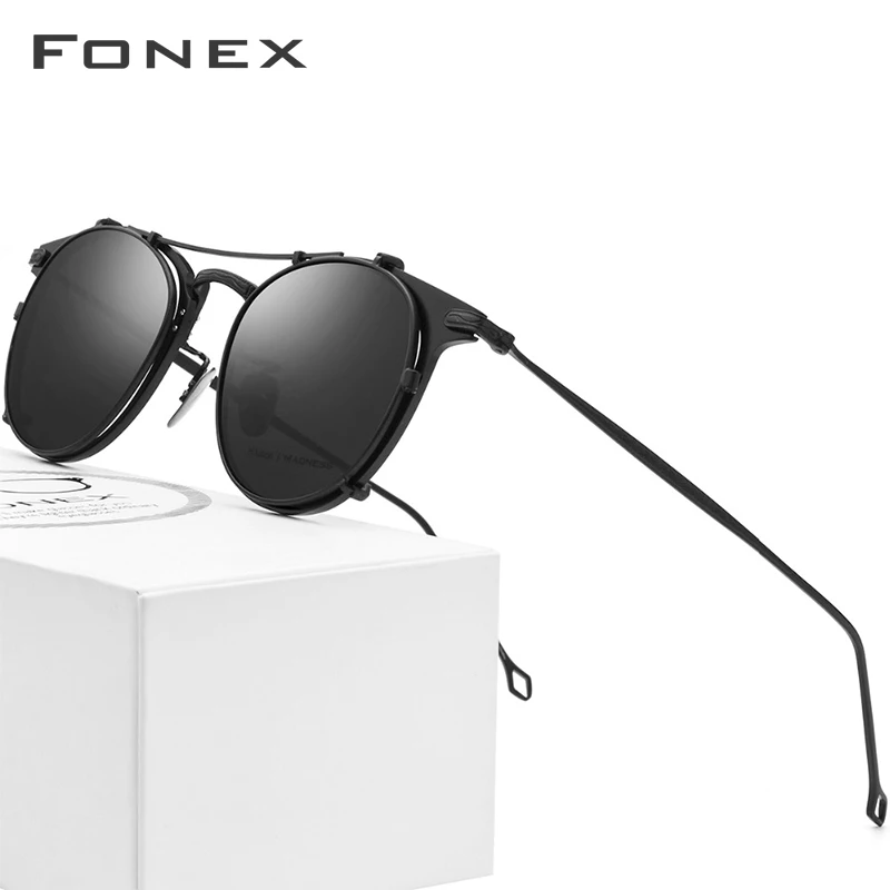 FONEX, оправа для очков из чистого титана, мужские поляризованные солнцезащитные очки на застежке, оправа для очков по рецепту, женские круглые оптические очки 502