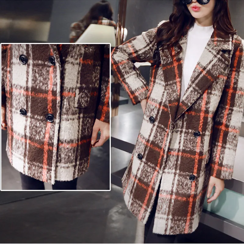 A plaid coat a woman's middle length 2018 new thickened little autumn winter woolen | Женская одежда