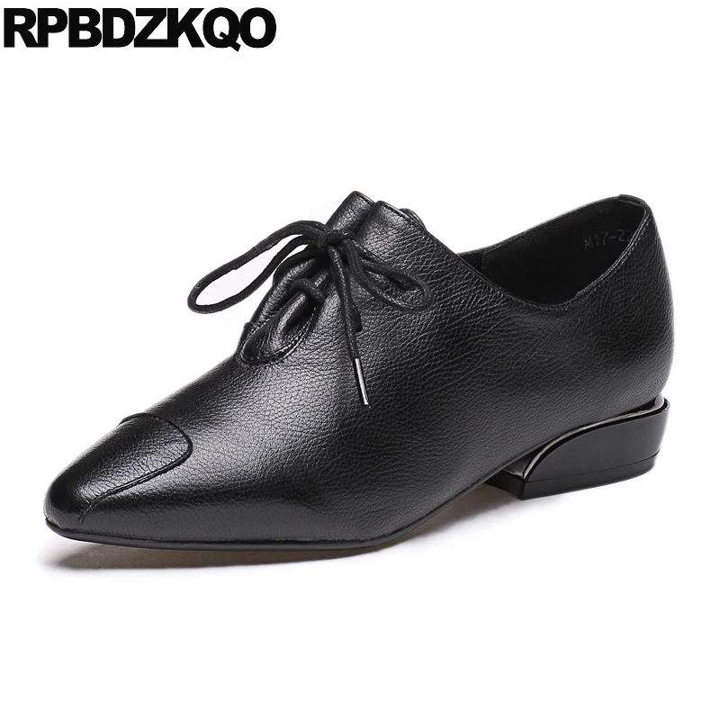 

Genuine Leather Medium Heels 2021 Autumn Square Toe Low Block Lace Up Oxford Shoes Brand Handmade Pumps High Italian Black Women