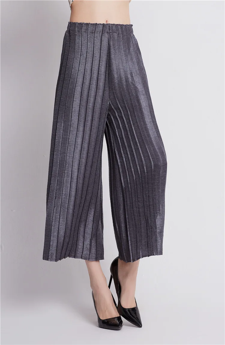 Issey Cropped Trousers Boutique Fashion Pleated Static Color Pants Wide Leg Casual Pants Jianing