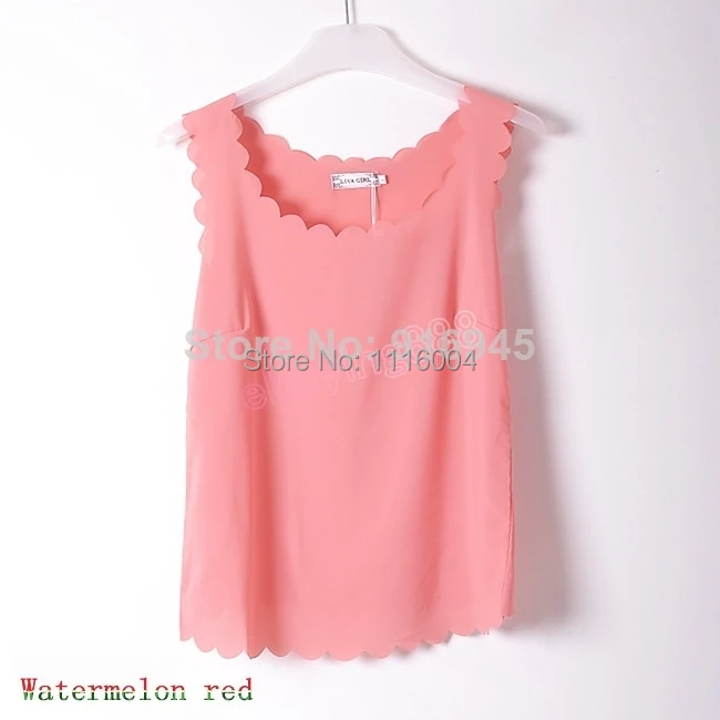 DHL 2014 New styles shirt candy colored chiffon petals wavy edge fashion tank tops women vest 50pcs | Женская одежда