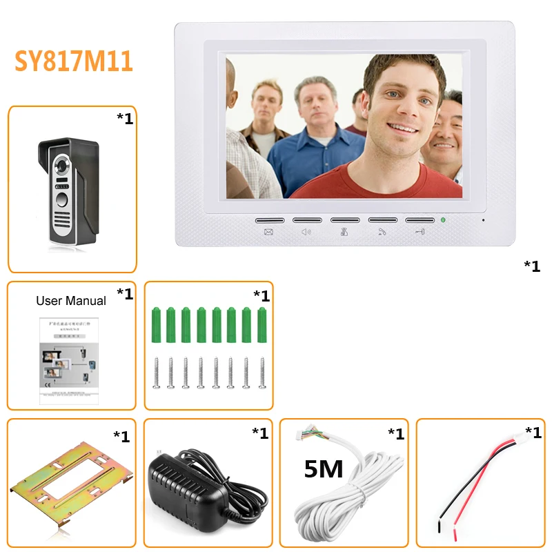 Бесплатная доставка 7 дюймовый видеодомофон дверной звонок комплект внутренней