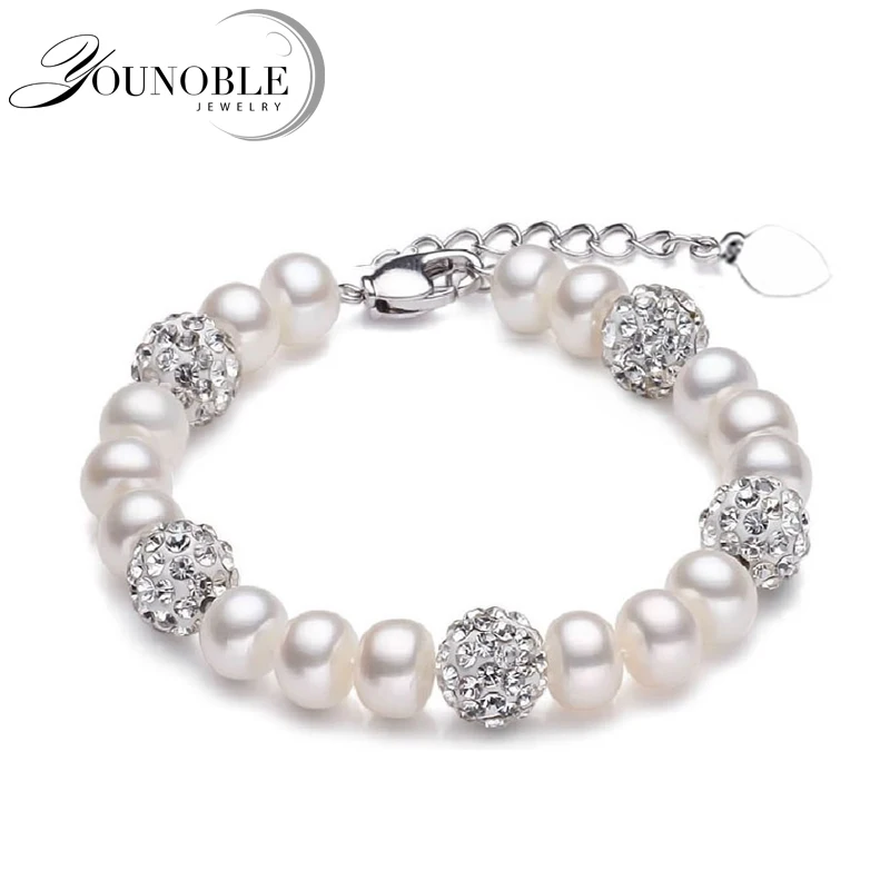 white pearl bracelet Настоящий пресноводный черный жемчуг браслет женский, Классический натуральный жемчуг браслет девушка подарок на день рождения - Цвет камня: white pearl bracelet