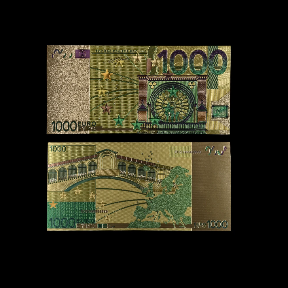Продажа 10 шт./партия цветных банкнот евро 1000 в 24-каратном золоте искусственные