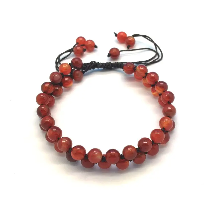 

Natural Stone Bead Bracelets Carnelian Jewelry Wire Cord Rope Pave Bracelet Hand Made Knotted Extensive Good Quality
