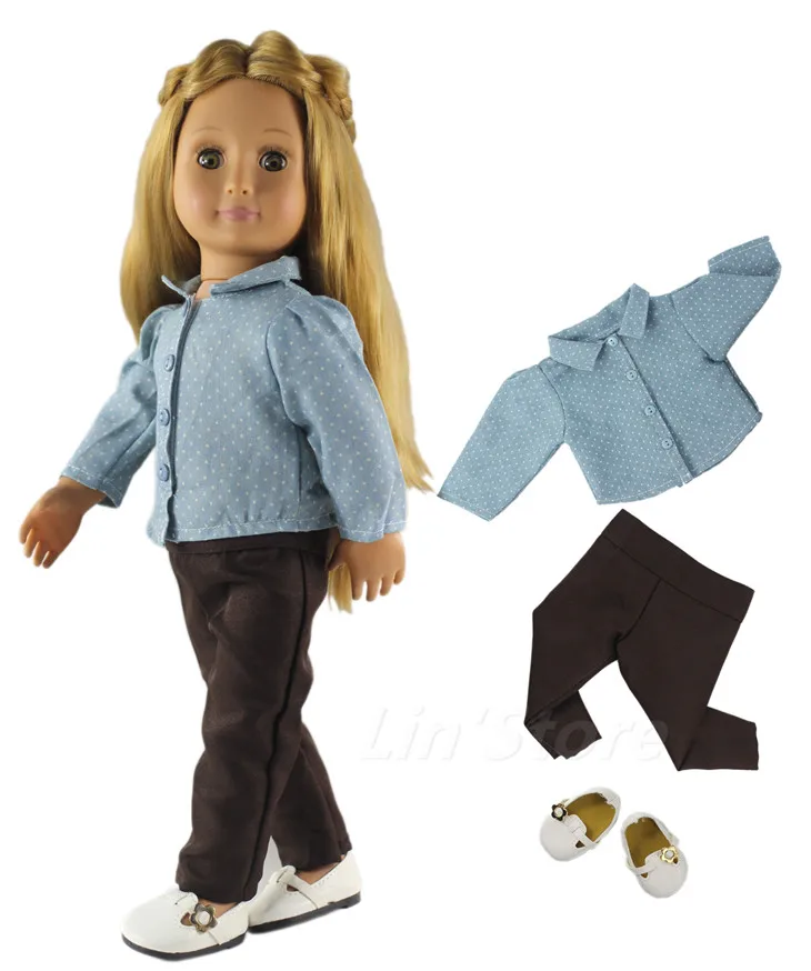 Clothes and Shoes 1 комплект одежды для куклы топ+ штаны для 18 дюймов американская кукла повседневная одежда наряд - Цвет: Clothes and Shoes