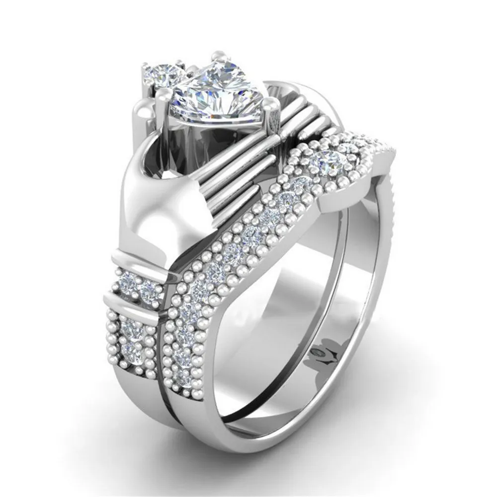 Huitan, 2 шт., кольцо Claddagh с кубическим цирконием в форме сердца, ирландские классические обручальные кольца для женщин,, много оптом - Цвет основного камня: B533