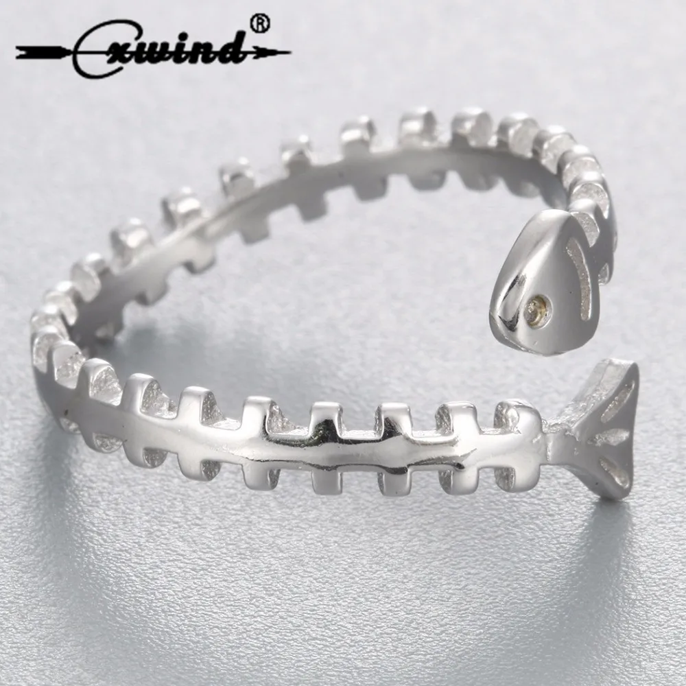 

Cxwind Fish Bone Rings Opening Drawing the Big Fish Eat Little Fish Ring for Women Fashion Korea Finger Rings Jewelry
