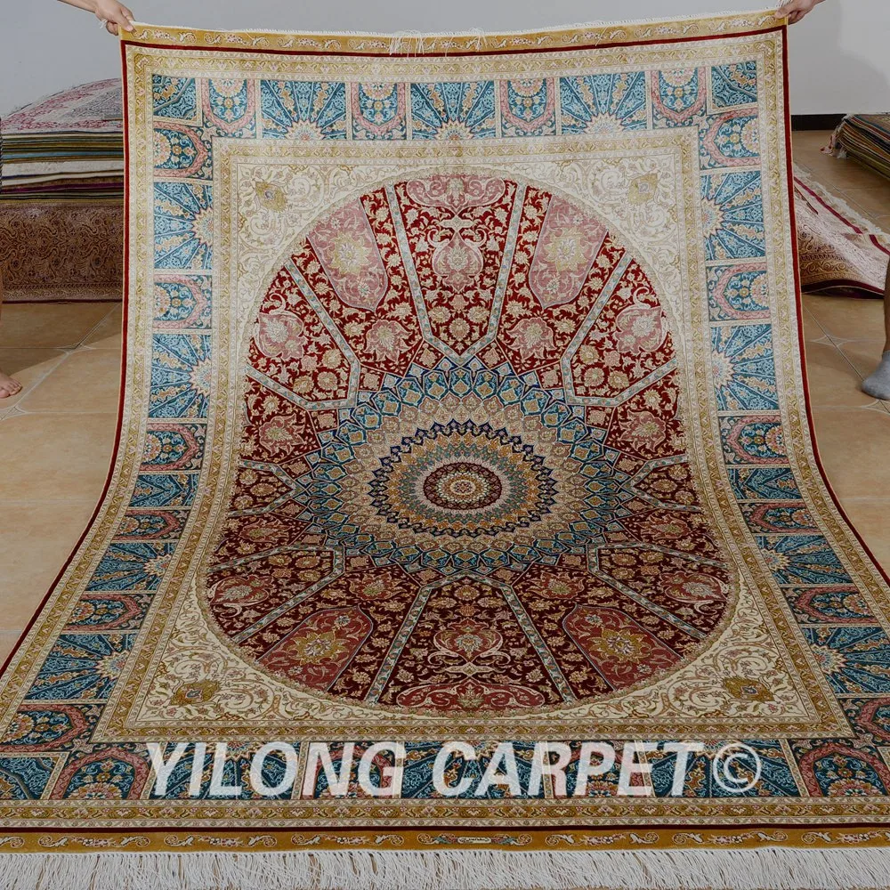 Традиционный персидский ковер Yilong 5 'x 8' прямоугольный красный медальон ручной