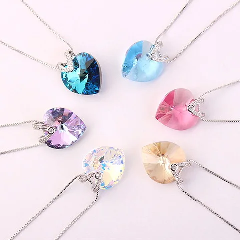 

ANNGILL Crystals From Swarovski Heart Necklace Women Necklaces & Pendants Blue AB Luxury Fashion Jewelry Austrian Rhinestone