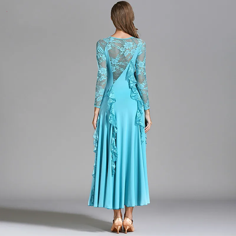 Современный танцевальный костюм с длинным рукавом Кружевной Костюм для бальных