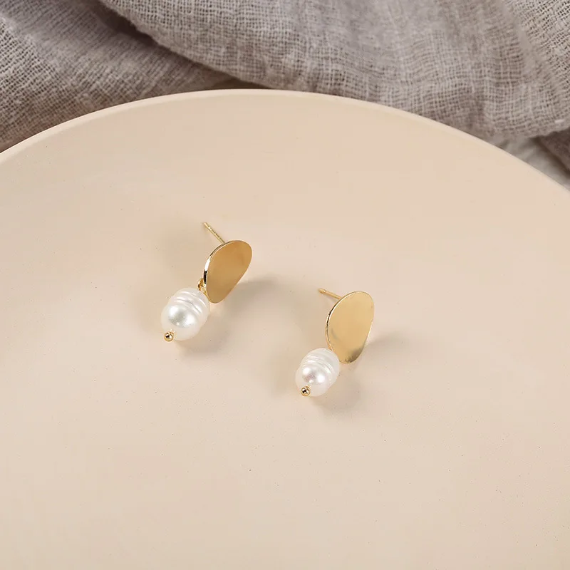Korean Style Simple Simulated Pearl gold Color Round earrings Geometric Irregular Oval drop Earring Women Gift jewelry | Украшения и