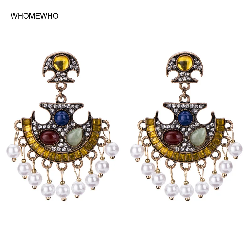 Индийские серьги-подвески Jhumki Jhumka с белым искусственным жемчугом, женские винтажные античные золотые свадебные вечерние ювелирные изделия, Прямая поставка