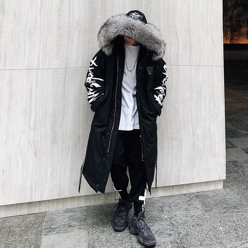 Зимняя длинная куртка Мужская одежда ветровка в стиле Харадзюку толстые теплые