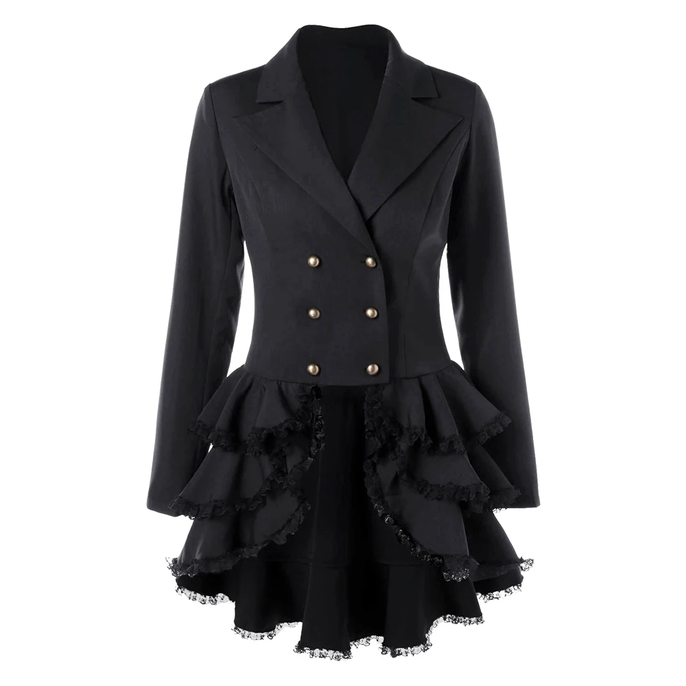Взрослый женский смокинг Готический пиджак-фрак средневековый стимпанк VTG Викторианский Черный пиджак Свадебная форма