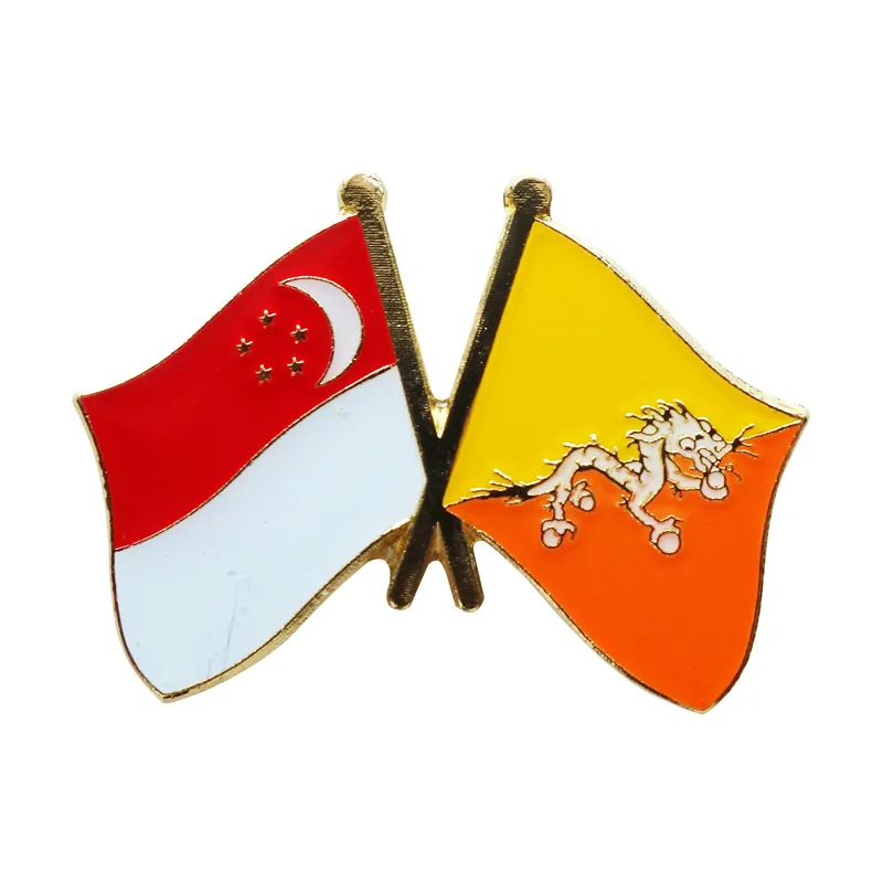 Сингапур и Бутан крест флаг значок на лацкан + Железная латунь Краски эпоксидная