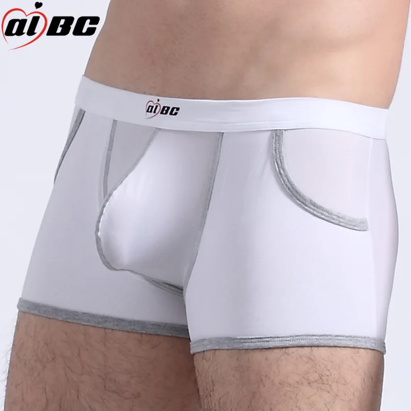 4pcs/lot AIBC men sexy underwear gay ultra-thin ice silk boxers short big pockets genuine youth Mens Underwear Boxers wholesale