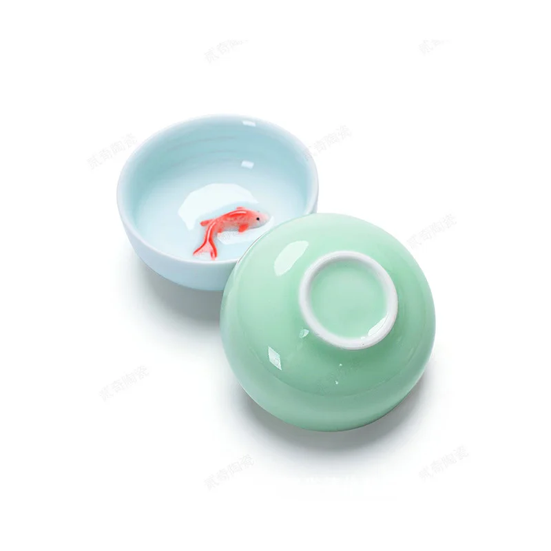 Новинка 2019 китайский керамический кунг фу чайная чашка 50 мл Celadon Azure/Green Carp Золотая