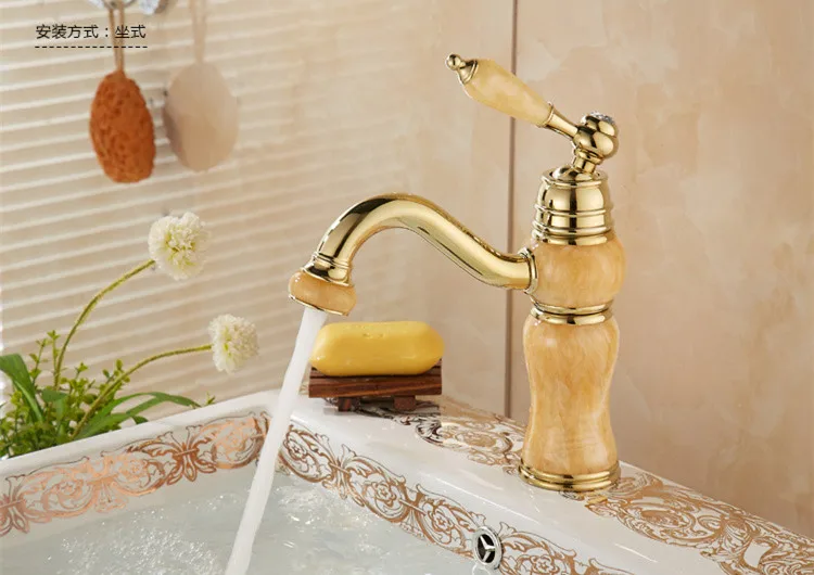 Копировальный мраморный Золотой смеситель для ванной комнаты с твердой латунной