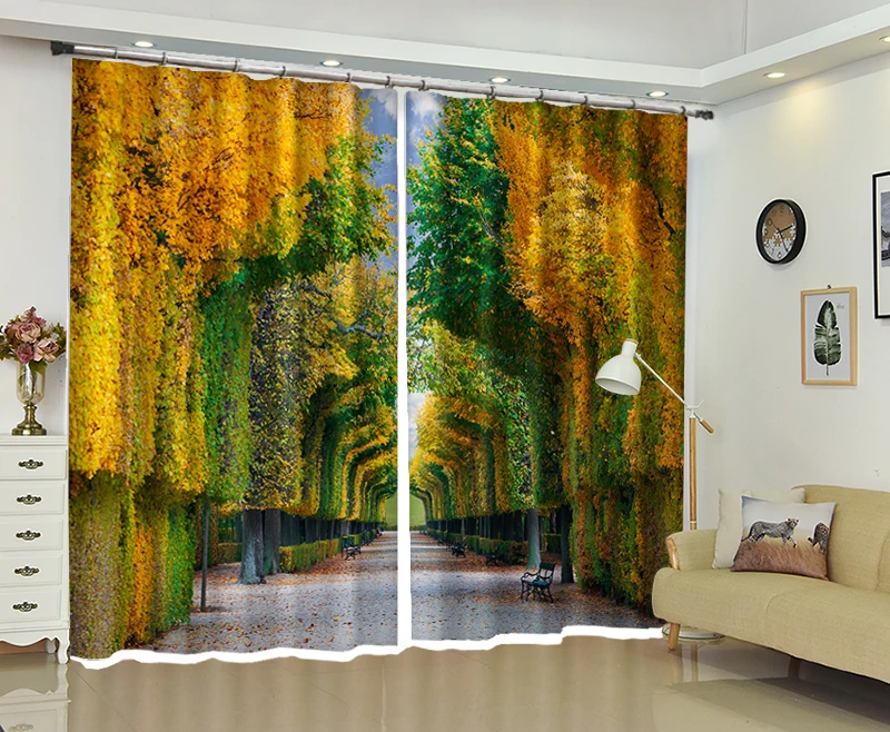

Autumn Scenery Printing Yellow Leaves Illustration 3D High-precision Shade Curtain for Living Room or Hotel Drapes Cortians