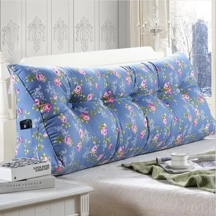 color7 New 50x150cm Printed Cotton Wedge Pillow for Bed Backrest Cushion Washable large Waist Support Cushion Home Decor Bedside Pillow - Цвет: color7