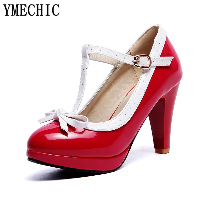 Женские туфли мэри джейн YMECHIC красные белые вечерние лодочки на высоком каблуке