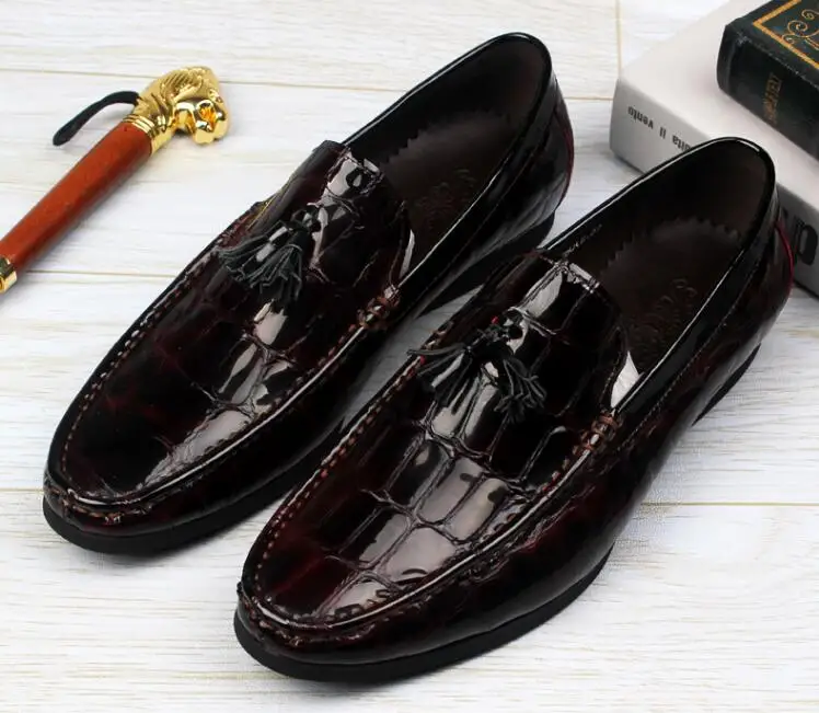 

Genuine Leather Men's Moccasin Gommino Smart Casual Driving Shoes Summer Flats Loafets Stone Pattern Tassels Handmade Shoes