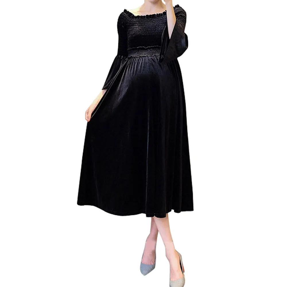 LONSANT Maternity dress Pregnant Women Off Shoulder Velvet Dress Pregnants Sexy Baby For Nursing Long | Мать и ребенок