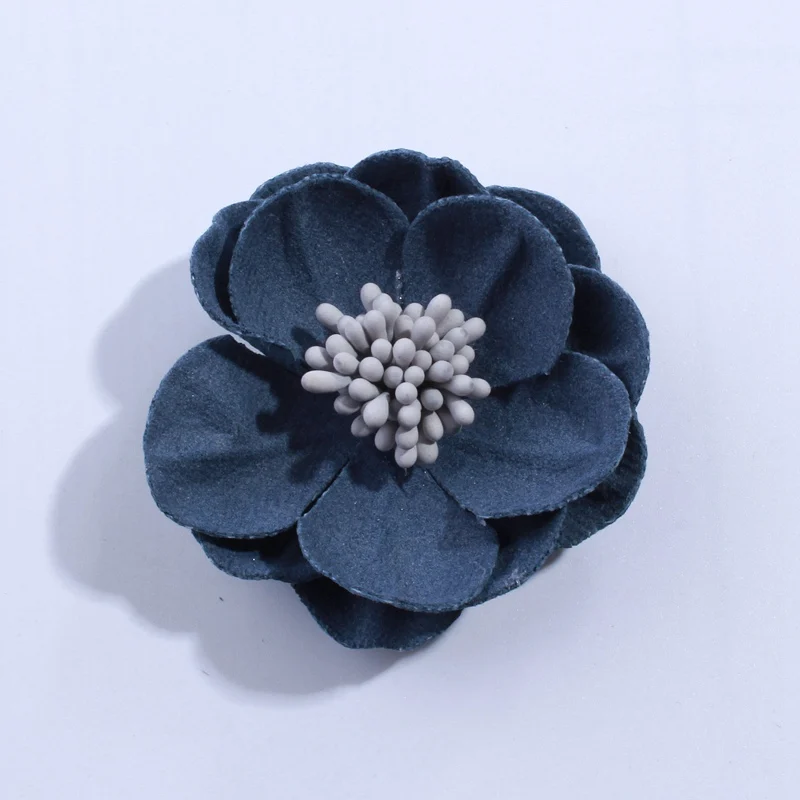Navy 10 шт., 5 см, модные однотонные искусственные фетровые цветы для волос, аксессуары для волос, лента для волос, аксессуары для одежды, цвета на выбор - Цвет: Navy