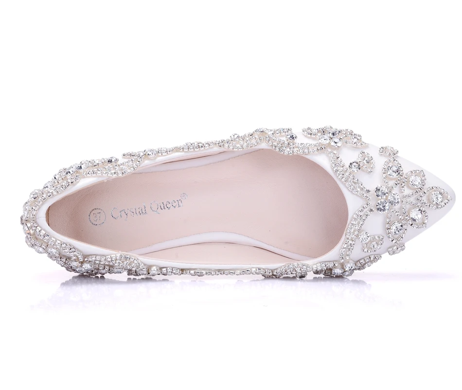 Модные белые туфли на плоской подошве с кристаллами в стиле Королева свадебные