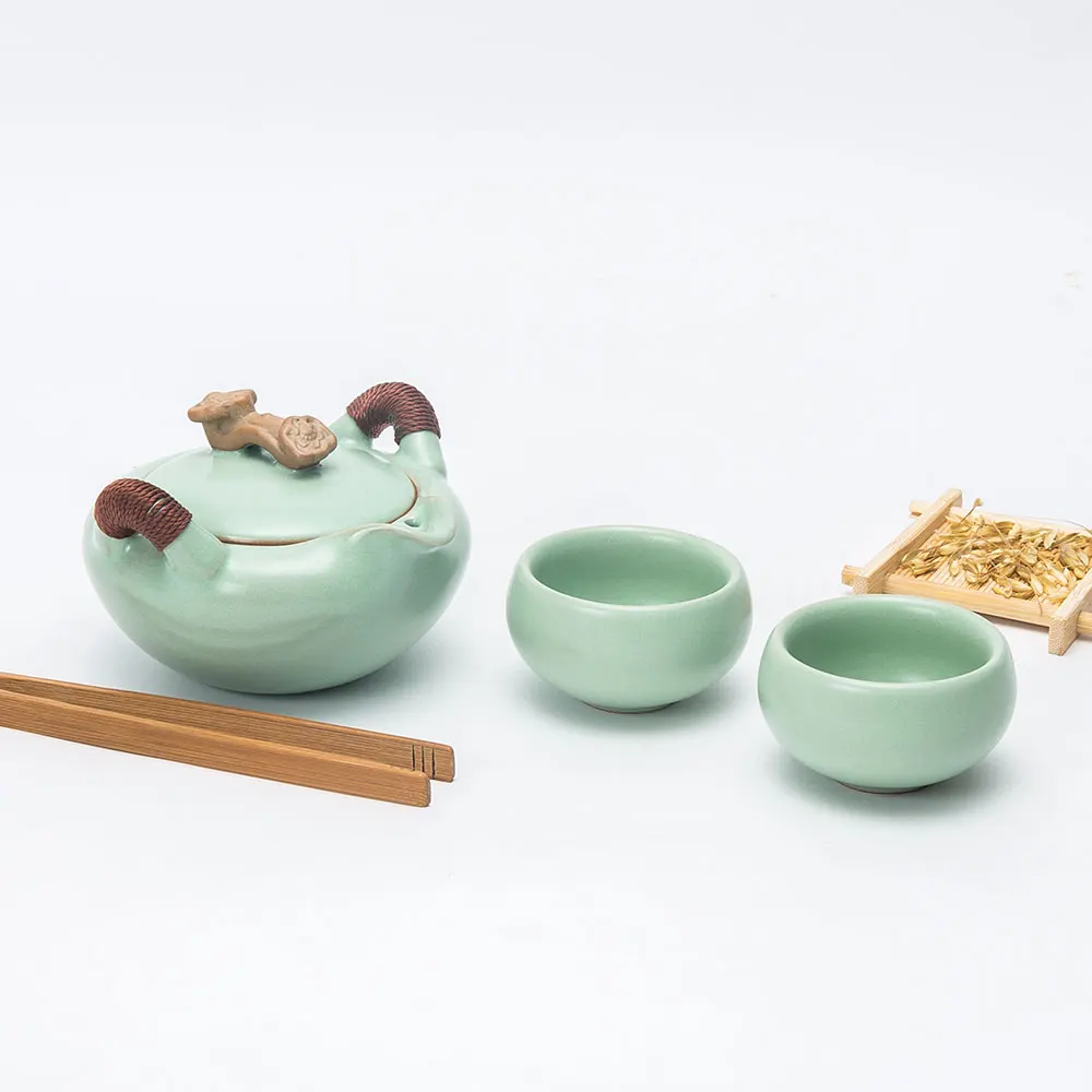 Newchinaroad Jun kiln ware porcelain portable Chinese Kungfu tea pot set ceramic kettle with filter strainer | Дом и сад