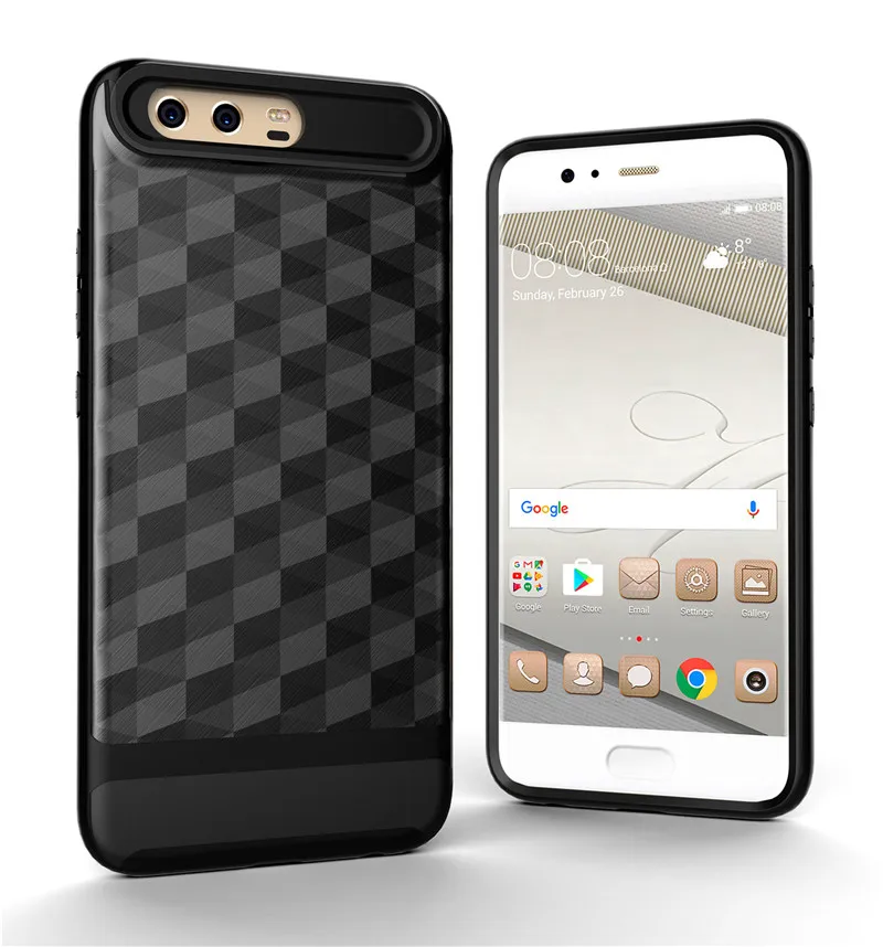 Luxury Geometric Brushed PC + TPU Hybrid Shockproof Rugged Armor Phone Back Case For HUAWEI P10 Plus/ / Lite Matte Cover |