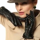 Популярные новые женские перчатки, короткие тонкие перчатки из натуральной кожи на запястье, модные женские перчатки из козьей кожи для Зимнего вождения, тепловые EL035NN