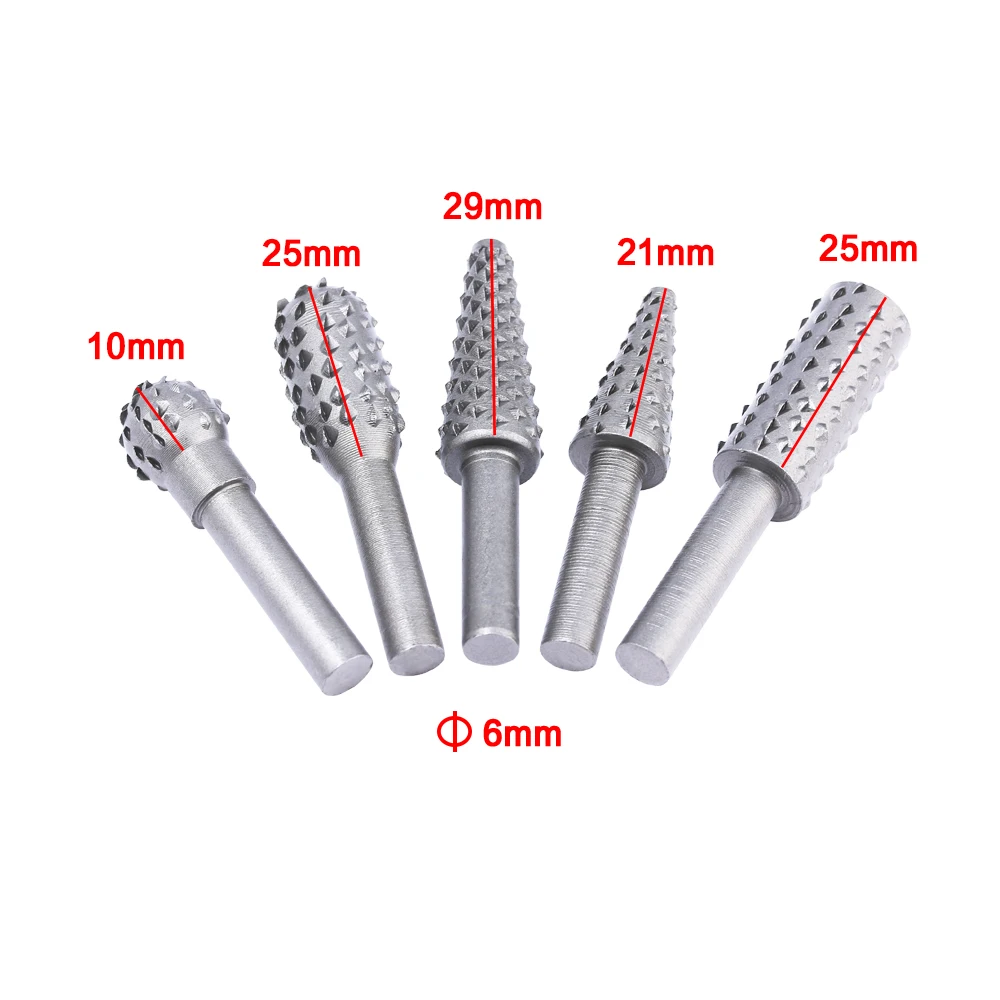 

5pcs Steel Rotary Rasp File 1/4" Shank Rotary Craft Files Rasp Burrs Wood Bits Grinding Power Carpentry Woodworking Tool Parts