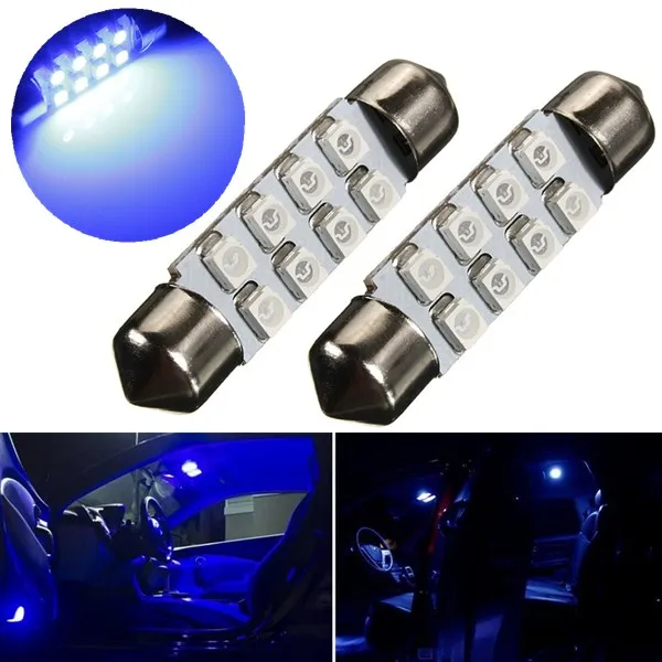 Лучшая цена 2x39 мм 8 светодиодов 3528 1210 SMD Синий/Белый Автомобильный Интерьер Купол